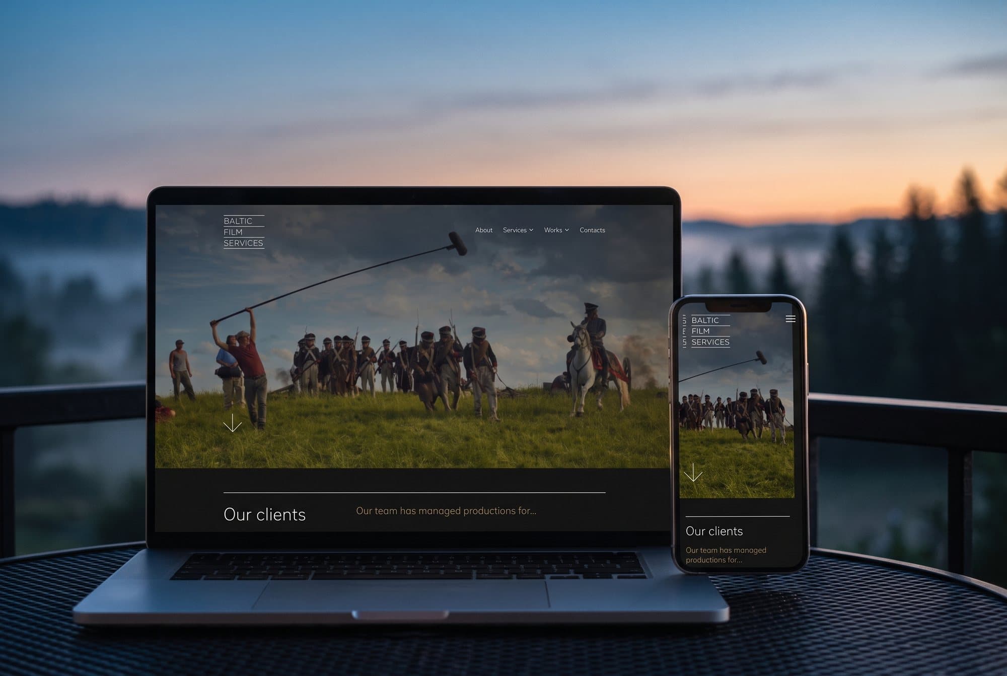 The Baltic Film Services website on a laptop and a phone