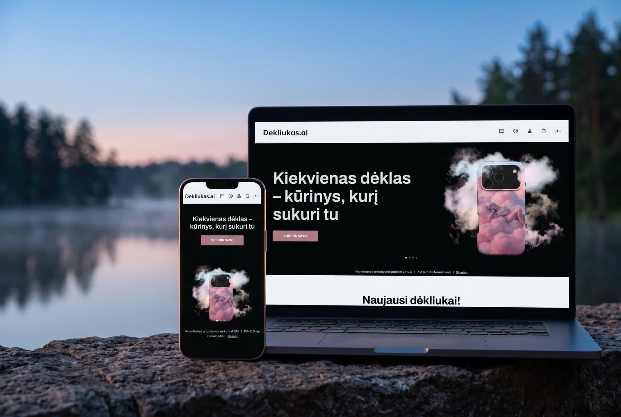 The Dekliukas.ai online store on a phone and a laptop