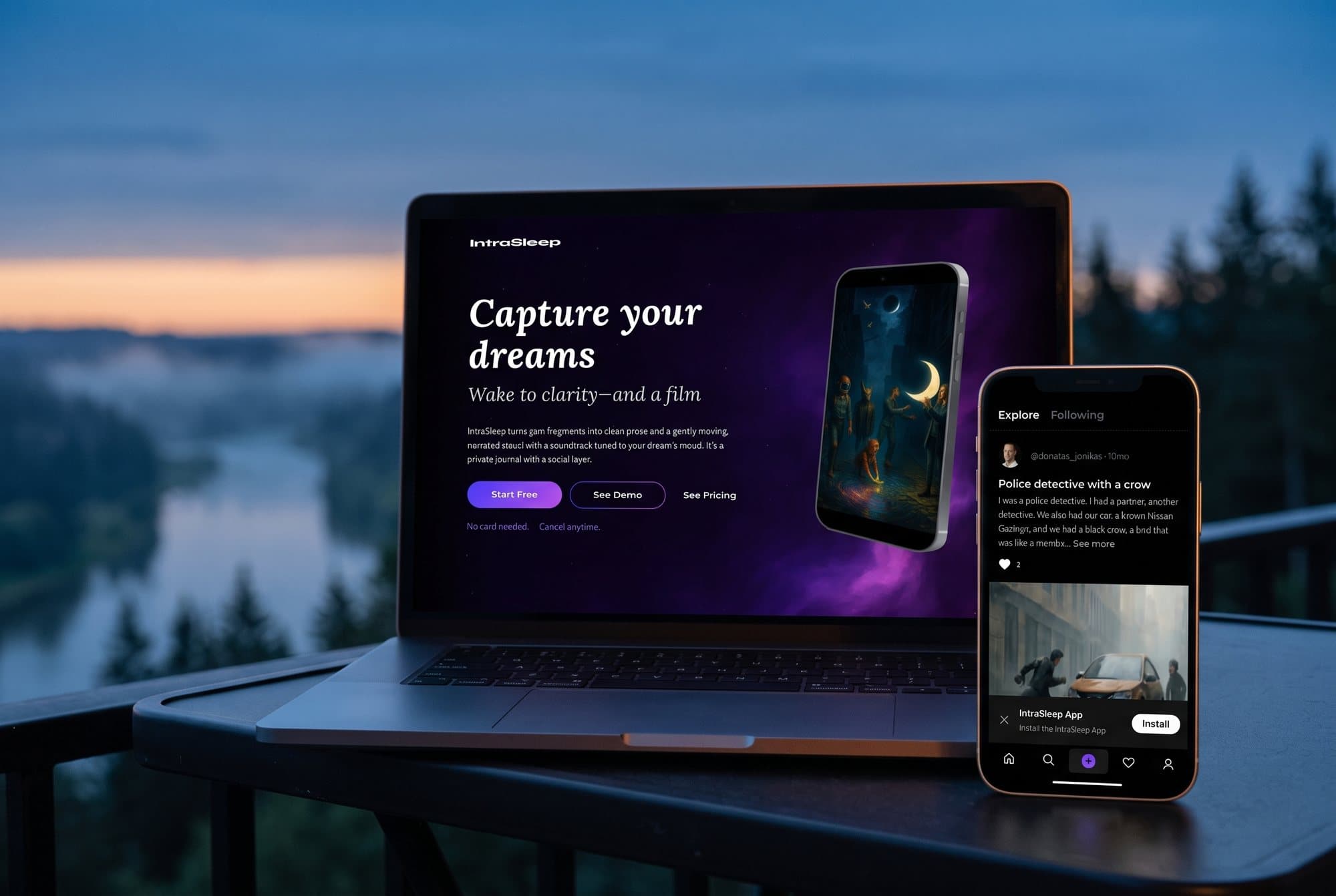 The IntraSleep app on a phone and its website on a laptop