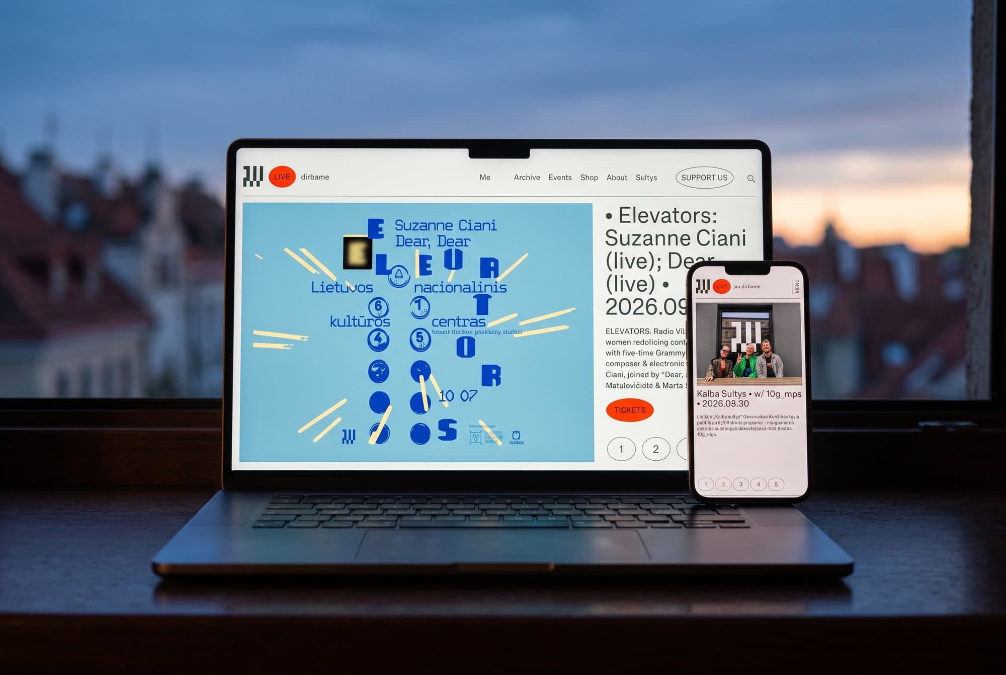 The Radio Vilnius website on a laptop and a phone